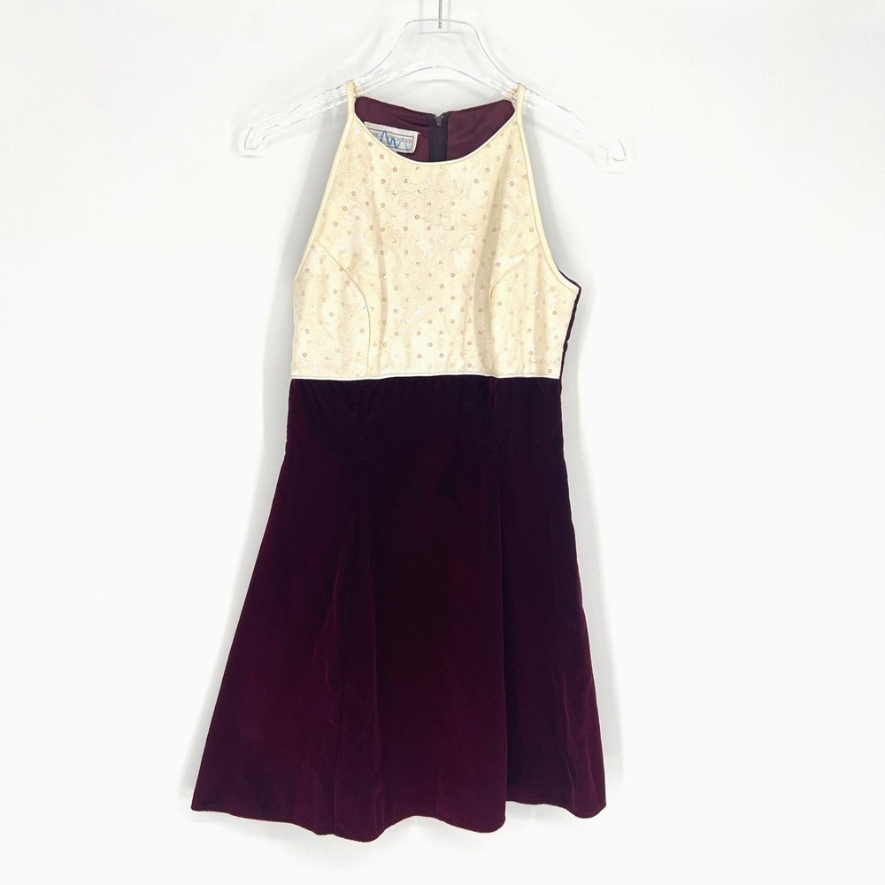Vtg Jessica McClintock‎ Gunne Sax Mini Dress Womens 5/6 Velvet Homecoming Maroon